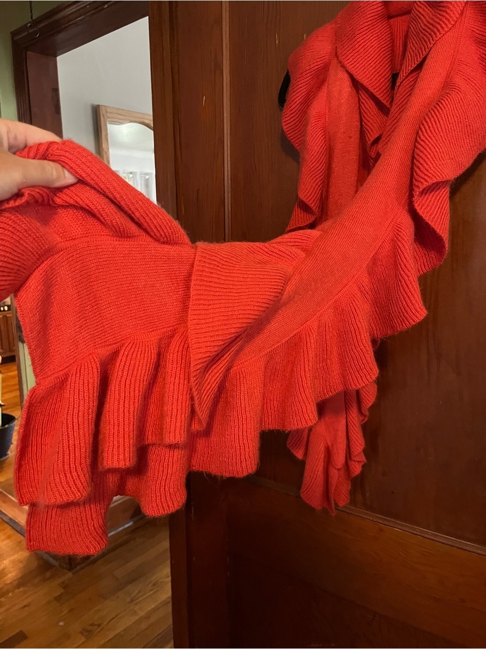 Ruffled Knit Scarf Wrap in Vibrant Red - Picture 3 of 6